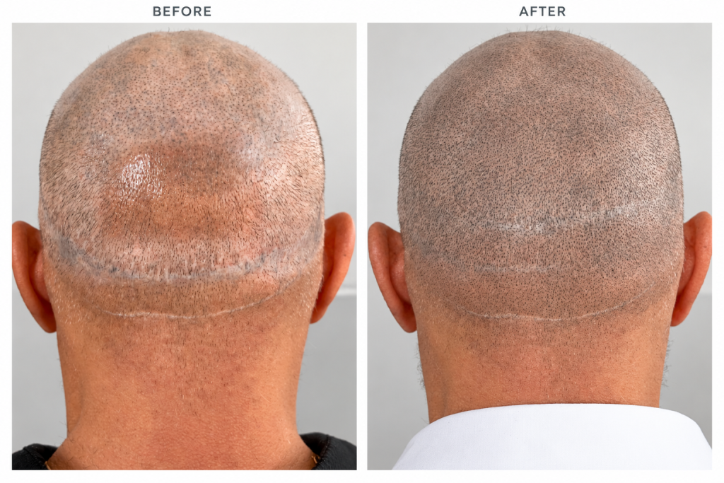 Scar Camouflage Tattoo with Scalp Micropigmentation